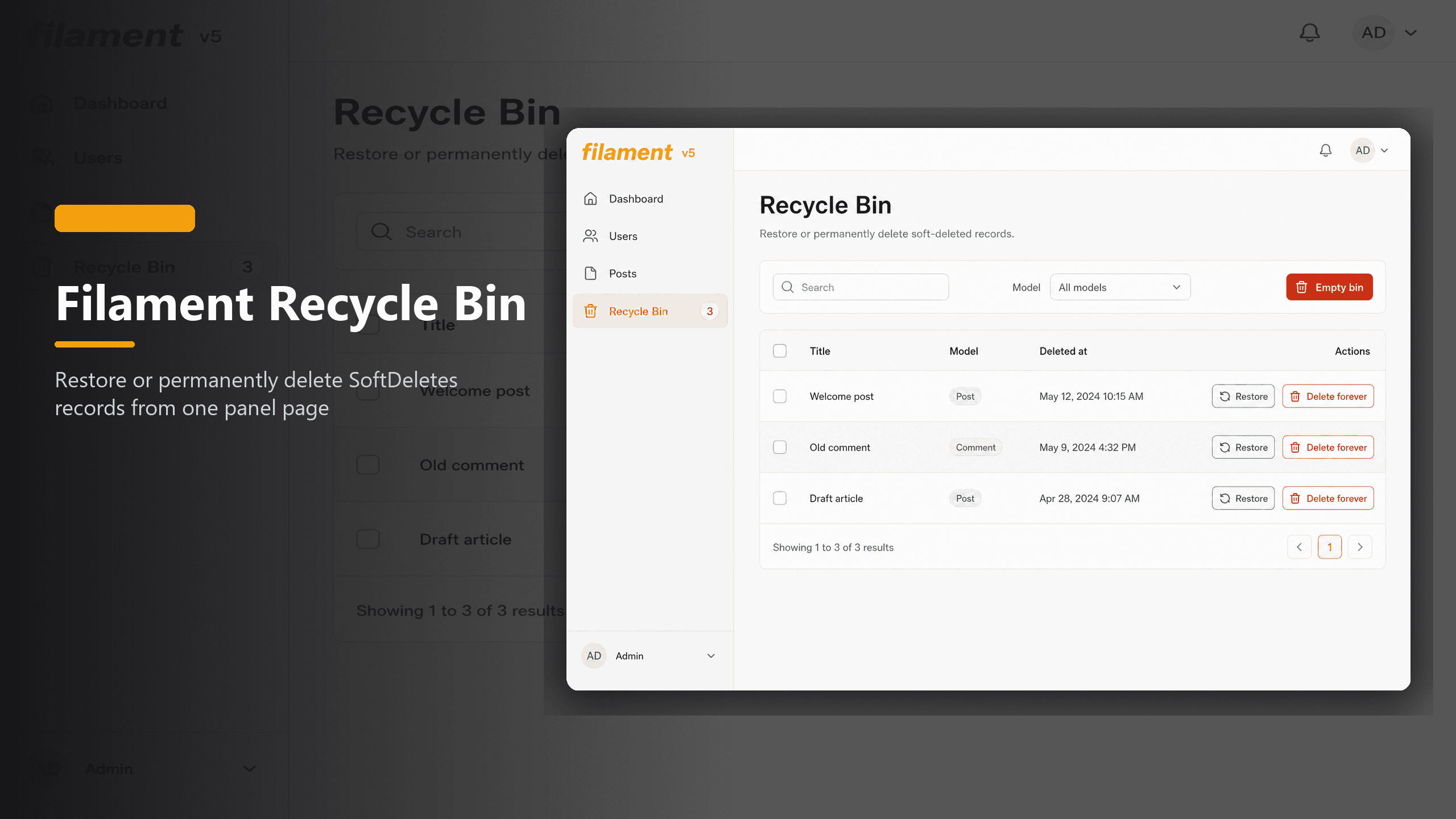 Filament Recycle Bin — screen 1 of 2