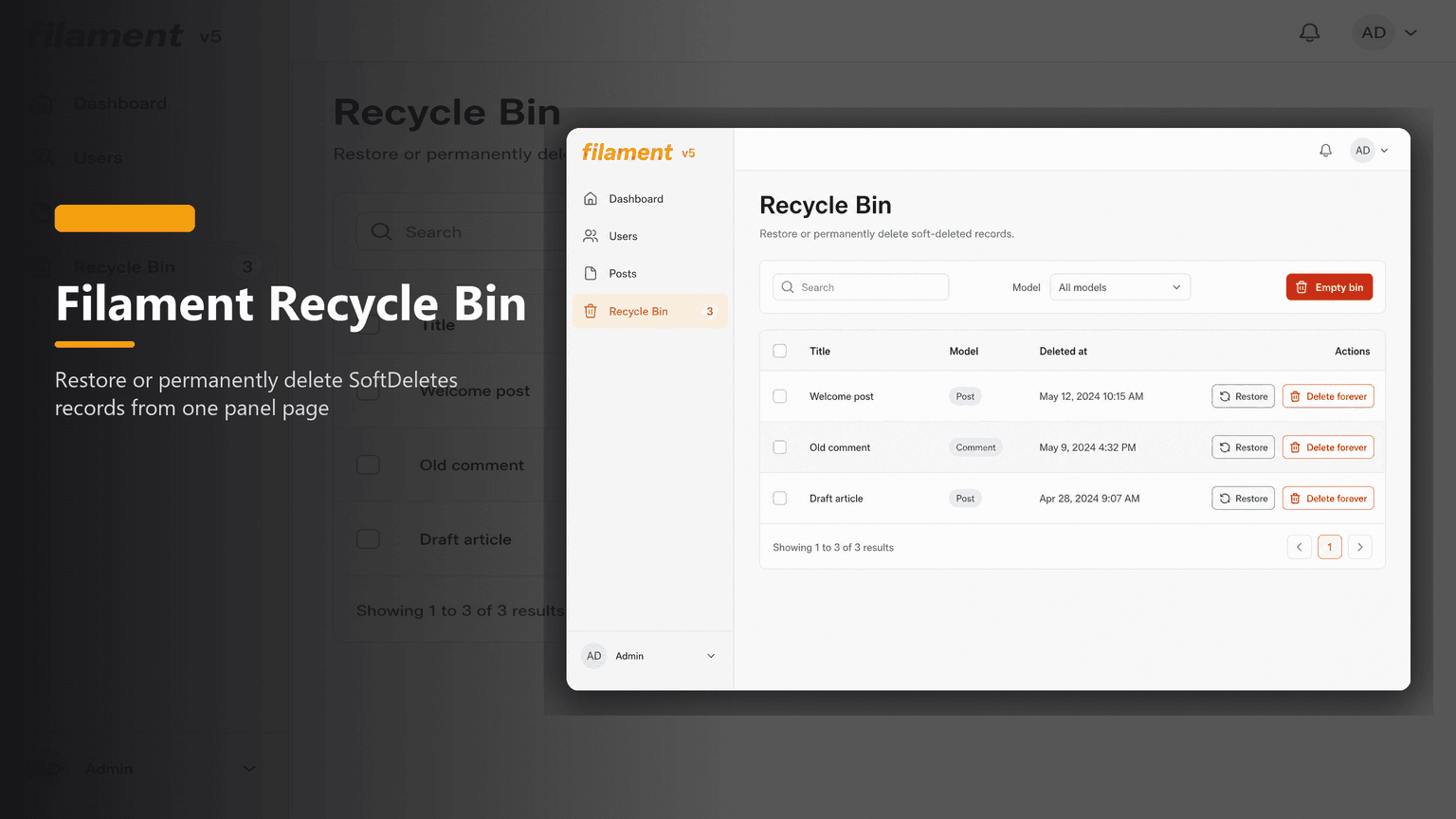Filament Recycle Bin — screen 1 of 2
